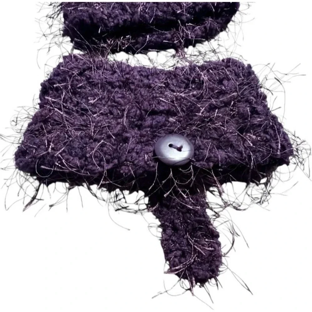 Handmade Fuzzy Knit Baby Photo Prop Diaper Cover And Hat Purple Flower Glam
